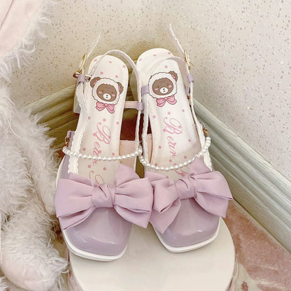 Elegant Bow Knot Lolita High-heeled Sandals - White-Purple