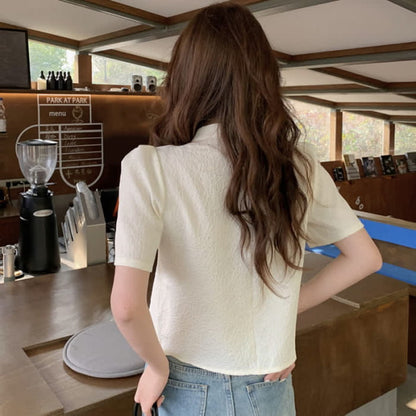 Elegant Buckle Puff Sleeve Loose T-Shirt