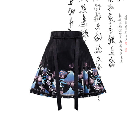 Elegant Buckle Tassel Shirt High Waist Pleated Skirt - M