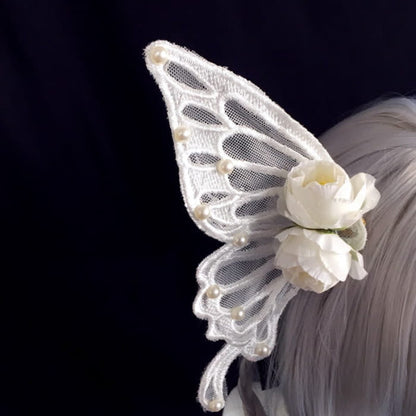 Elegant Butterfly Pearl Rose Hair Clip Halloween Accessory