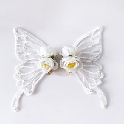 Elegant Butterfly Pearl Rose Hair Clip Halloween Accessory