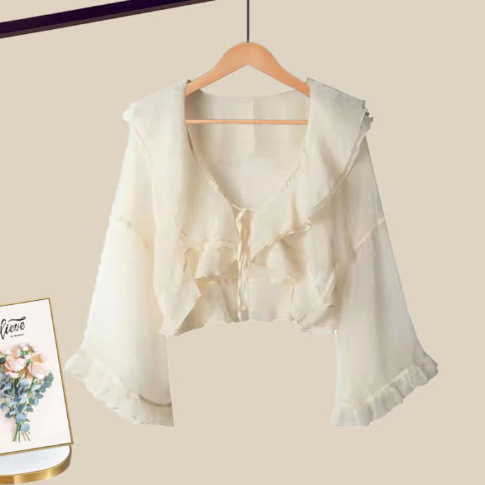 Elegant Cardigan Floral Print Split Slip Dress Set - M