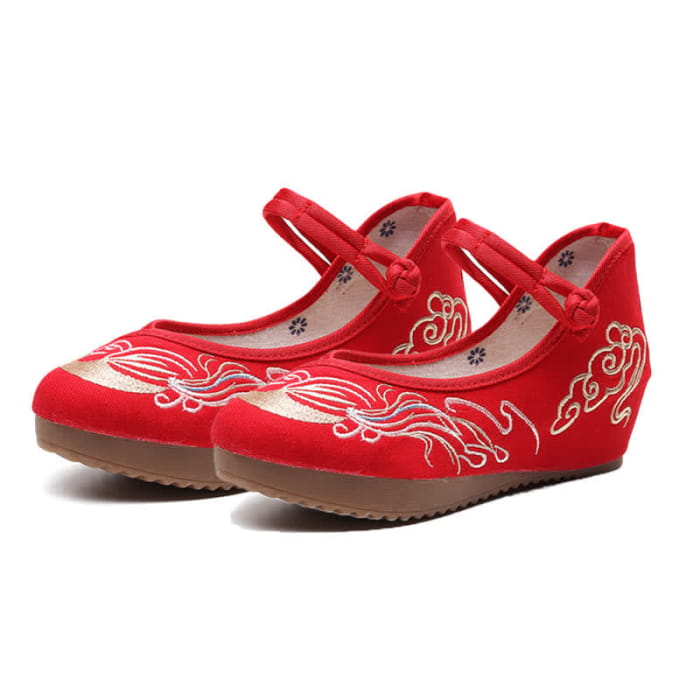 Elegant Cloud Embroidery Canvas Flats Shoes - Red(Buckle)
