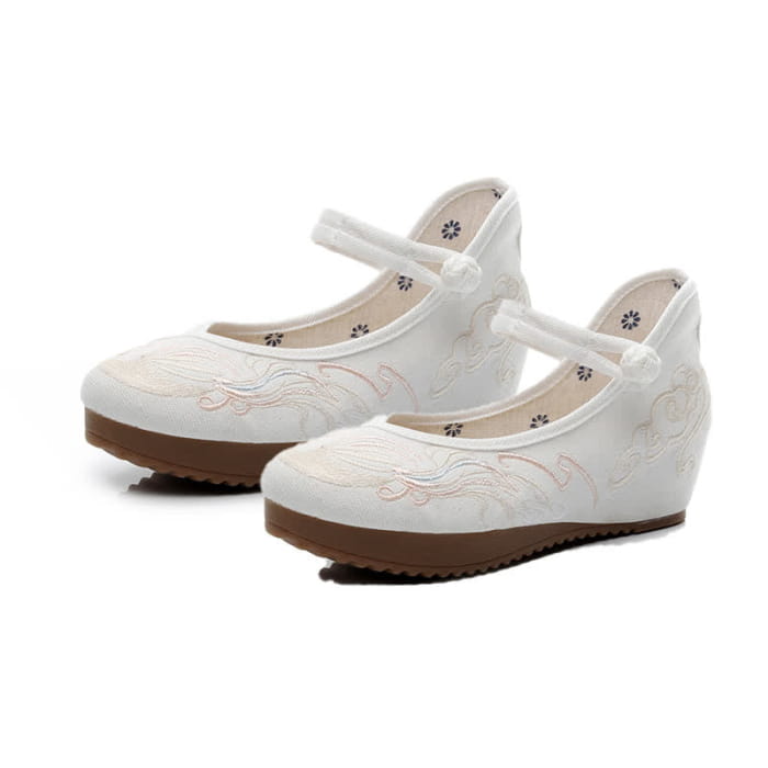 Elegant Cloud Embroidery Canvas Flats Shoes - White(Buckle)