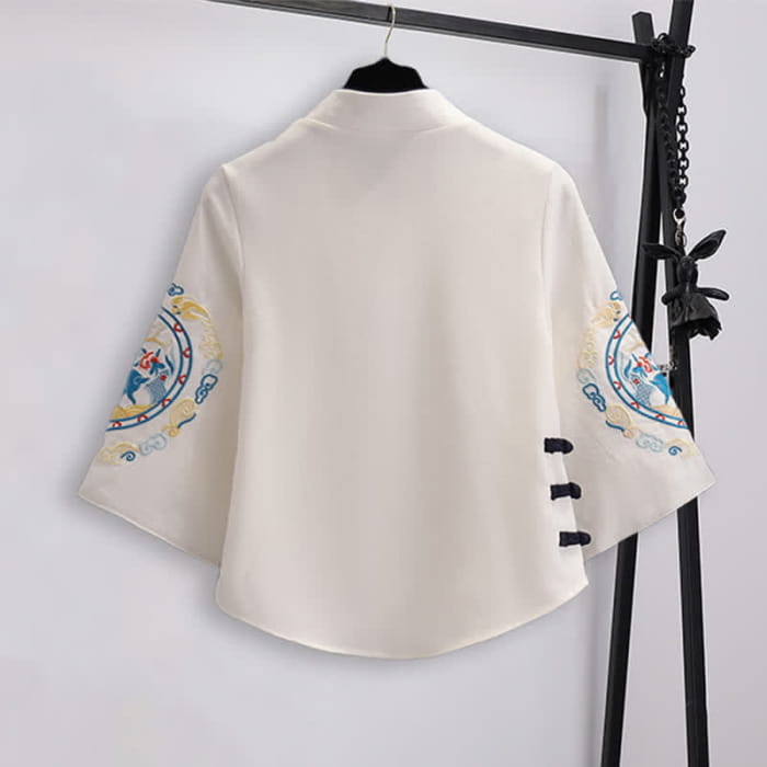 Elegant Deer Embroidery Buckle Shirt Skirt