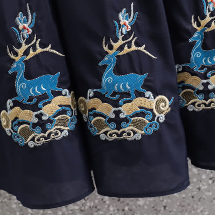 Elegant Deer Embroidery Buckle Shirt Skirt