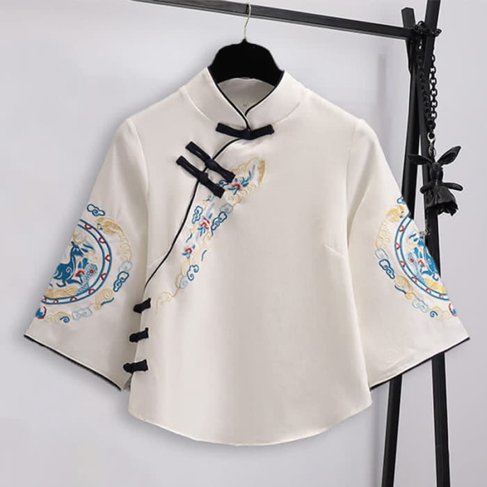 Elegant Deer Embroidery Buckle Shirt Skirt - M
