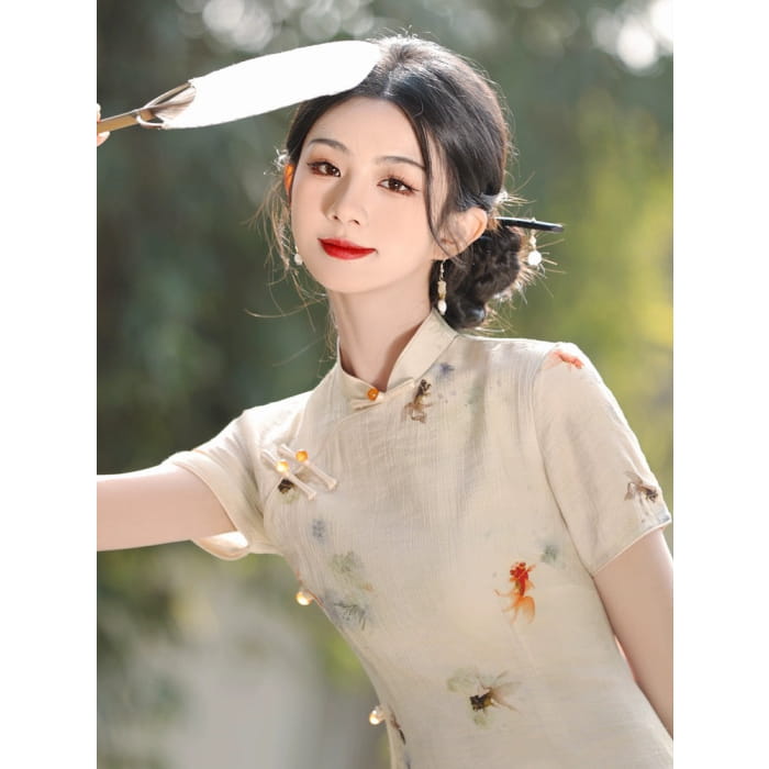 Elegant Fish Printing Cheongsam - Female Hanfu