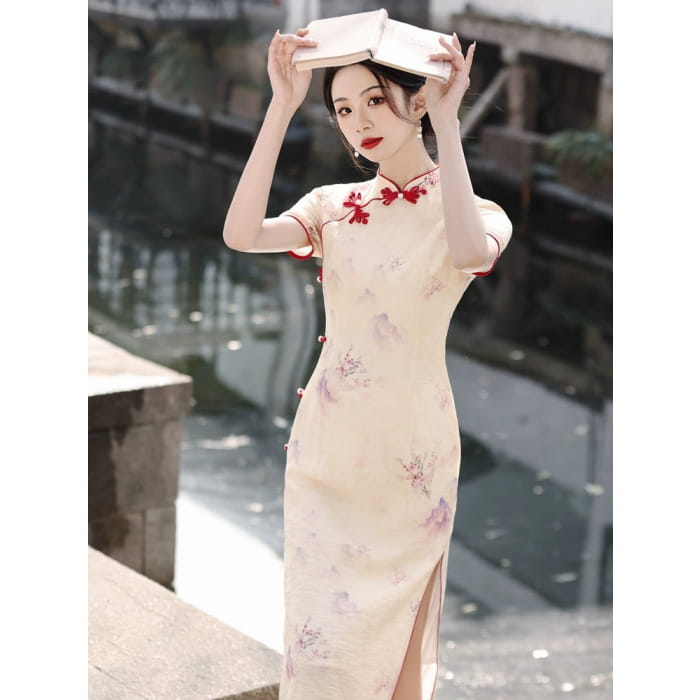 Elegant Floral Painting Cheongsams - Female Hanfu