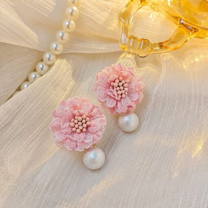 Elegant Flower Pearl Drop Earrings - jewelry