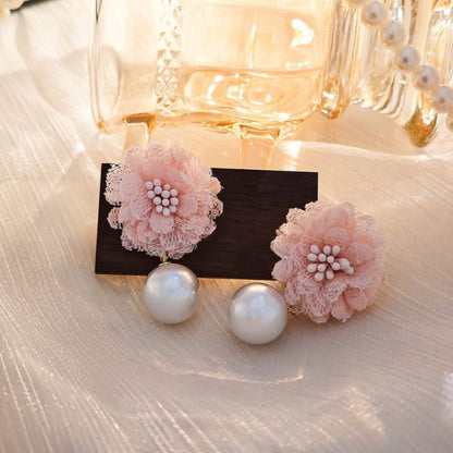 Elegant Flower Pearl Drop Earrings - jewelry