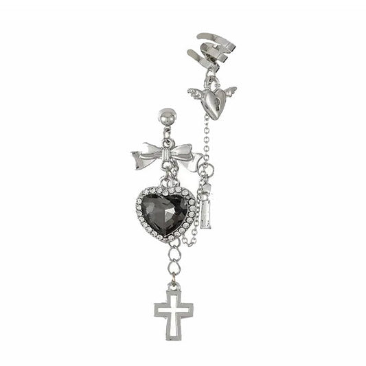 Elegant Heart Cross Ear Cuff - Standart / Silver - earrings
