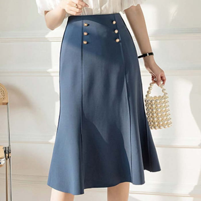 Elegant High Waist Bag Hip Fishtail Skirt - Blue / S