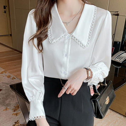 Elegant Hollow Out Lace Sleeve Shirt