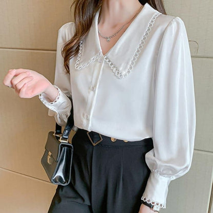 Elegant Hollow Out Lace Sleeve Shirt