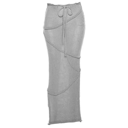 Elegant Knit Crochet Maxi Skirt - S / Grey - Suits