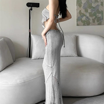 Elegant Knit Crochet Maxi Skirt - Suits