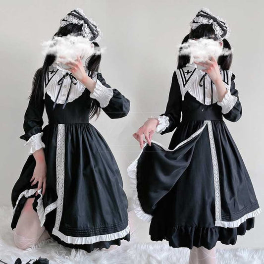 Elegant Lace Up Lolita Dark Maid Dress