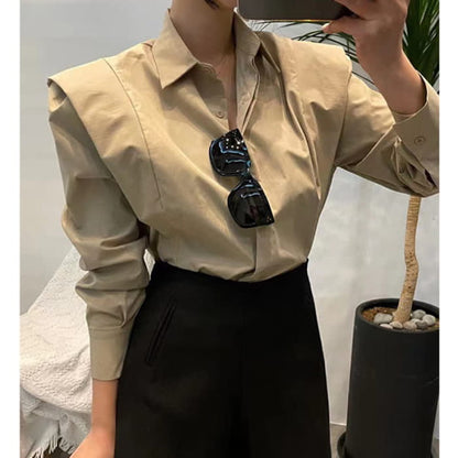 Elegant Lapel Long Sleeve Shirt Workwear