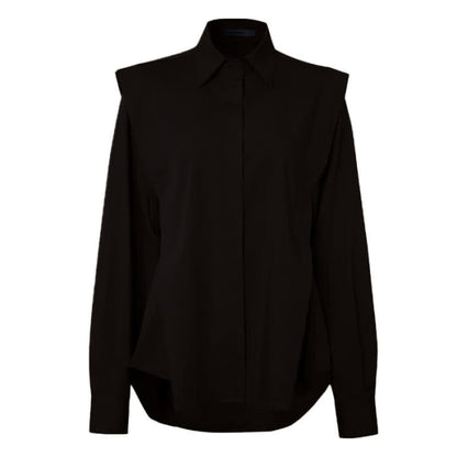 Elegant Lapel Long Sleeve Shirt Workwear - Black / M