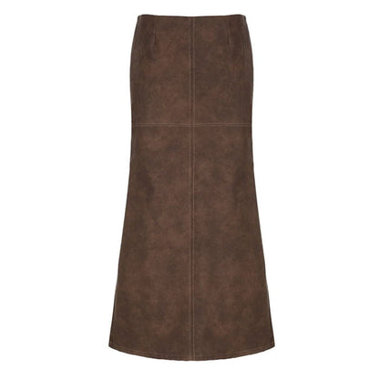 Elegant Leather Maxi Skirt - S / Brown