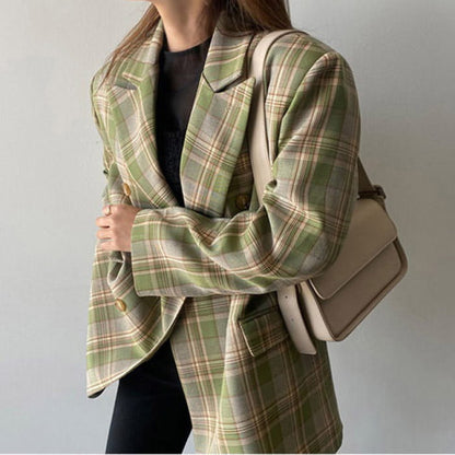 Elegant Loose Plaid Jacket - Jackets