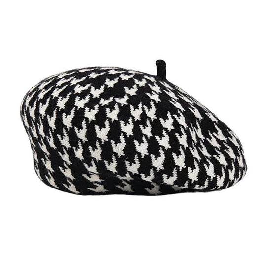 Elegant Plaid Beret - Standart / Black/white - Hats