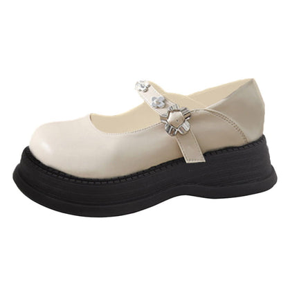 Elegant Pure Color Round Toe Mary Janes Shoes - Beige / 35