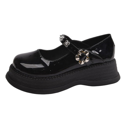 Elegant Pure Color Round Toe Mary Janes Shoes - Black / 35