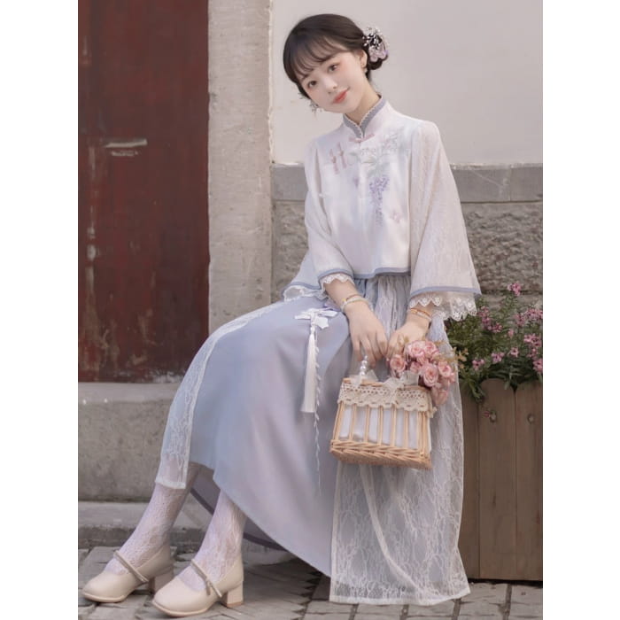 Elegant Purple Floral Cheongsam - Female Hanfu