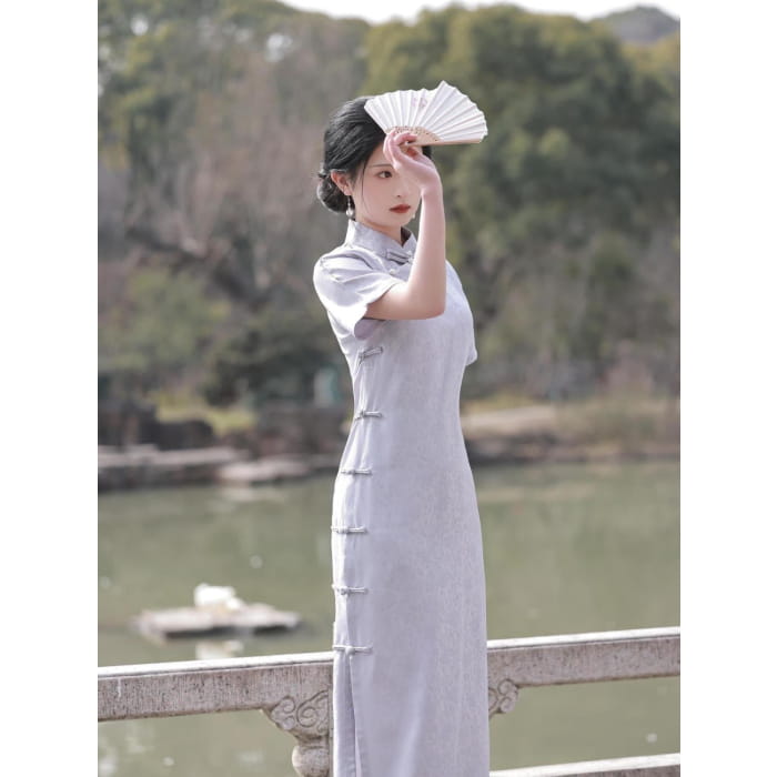 Elegant Satin Short Sleeve Cheongsam - Female Hanfu