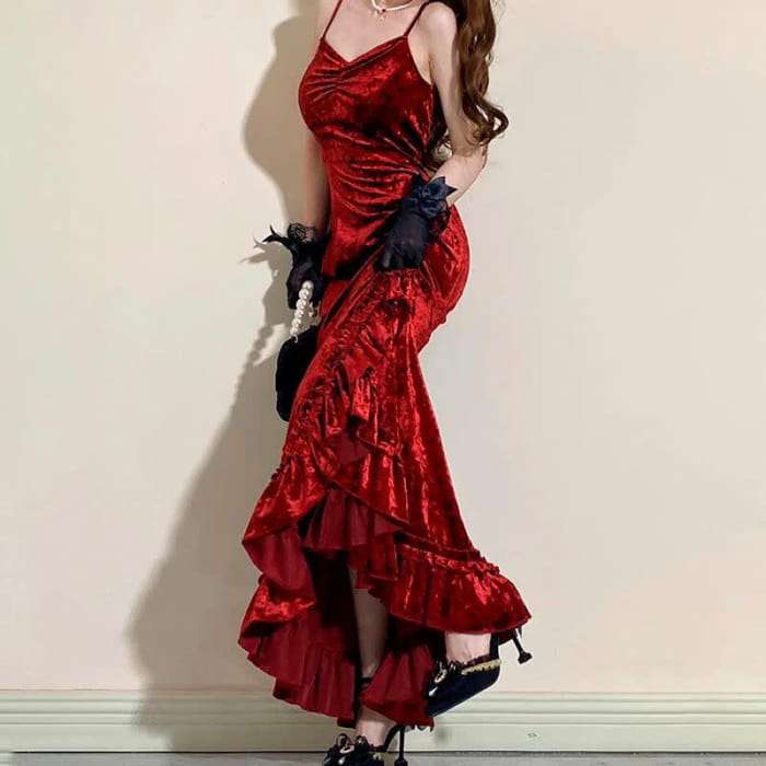 Elegant V-neck Fishtail Slip Dress
