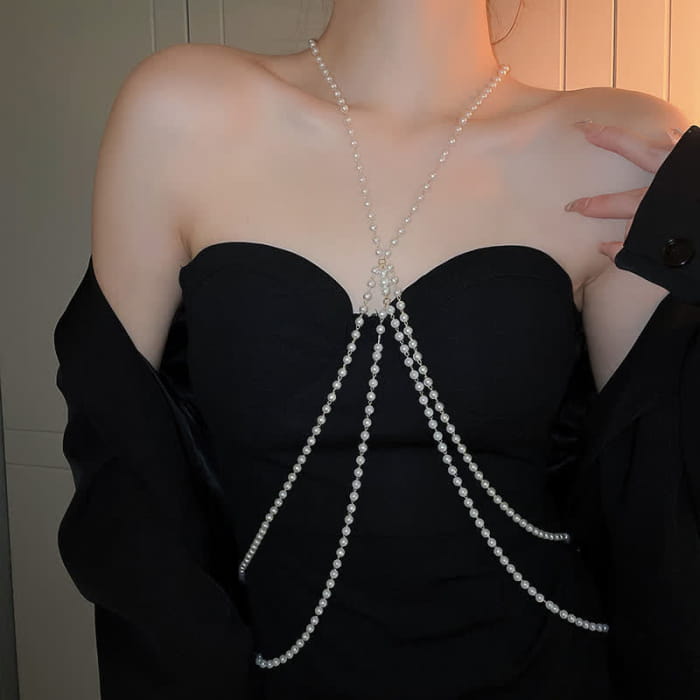 Elegant V-neck Fishtail Slip Dress - Necklace B / One Size