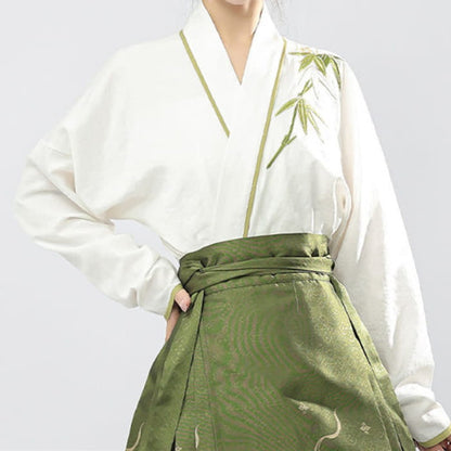 Elegant V-neck Shirt Vintage Print Pleated Skirt - White / M