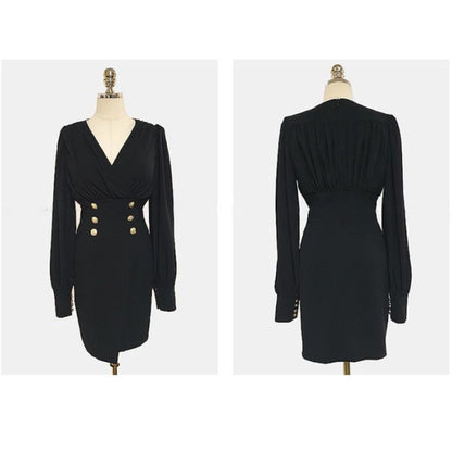 Elegant V-Neck Slim Dress - Black / S