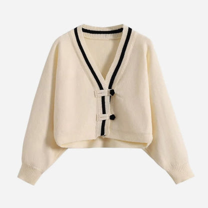 Elegant Vintage Buckle Cardigan Sweater Pleated Skirt - M