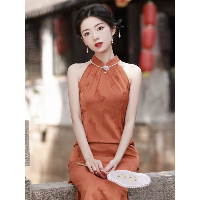 Embodies Elegance Orange Cheongsam - Female Hanfu