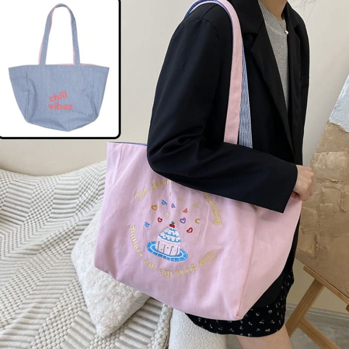 Embroidered Canvas Tote Bag