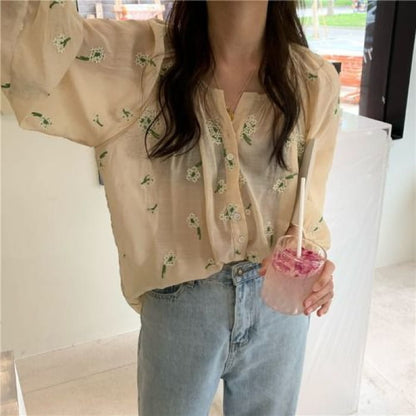 Embroidered Single-Breasted Blouse