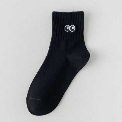 Embroidered Socks Set - of 2 Pairs - Eye - Black / One Size