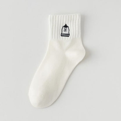 Embroidered Socks Set - of 2 Pairs - Polar Bear - White