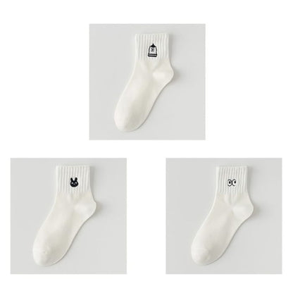 Embroidered Socks Set - of 3 Pairs - Polar Bear & Rabbit