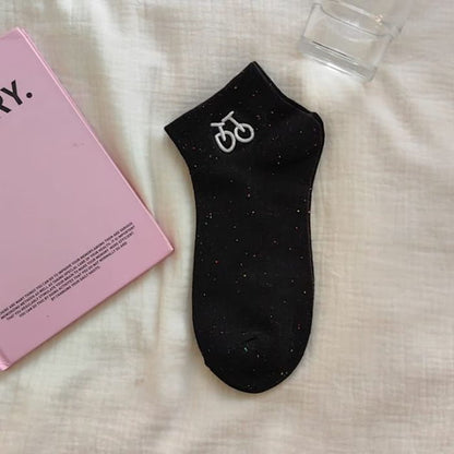 Embroidered Socks - White Cherry - Black / 35 To 40