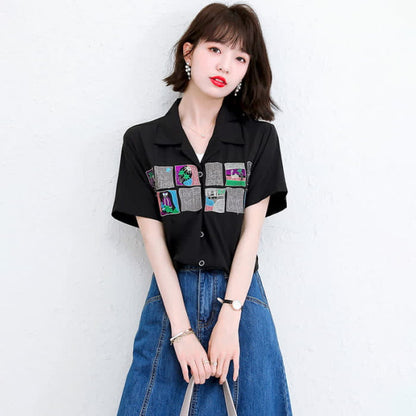 Embroidery Loose Laple T-Shirt Denim Skirt