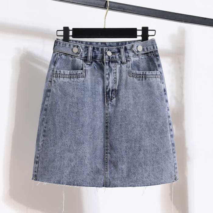 Embroidery Loose Laple T-Shirt Denim Skirt - M