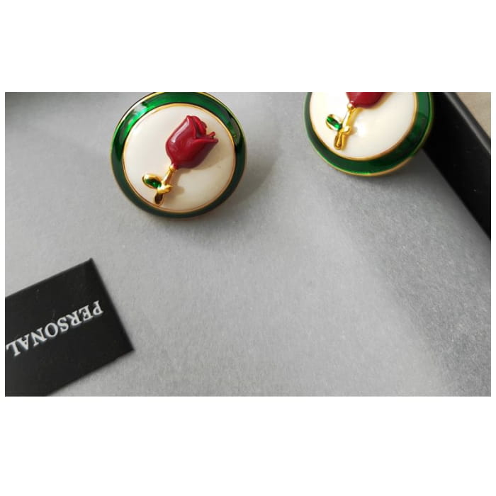 Enamel Flower Button Earring