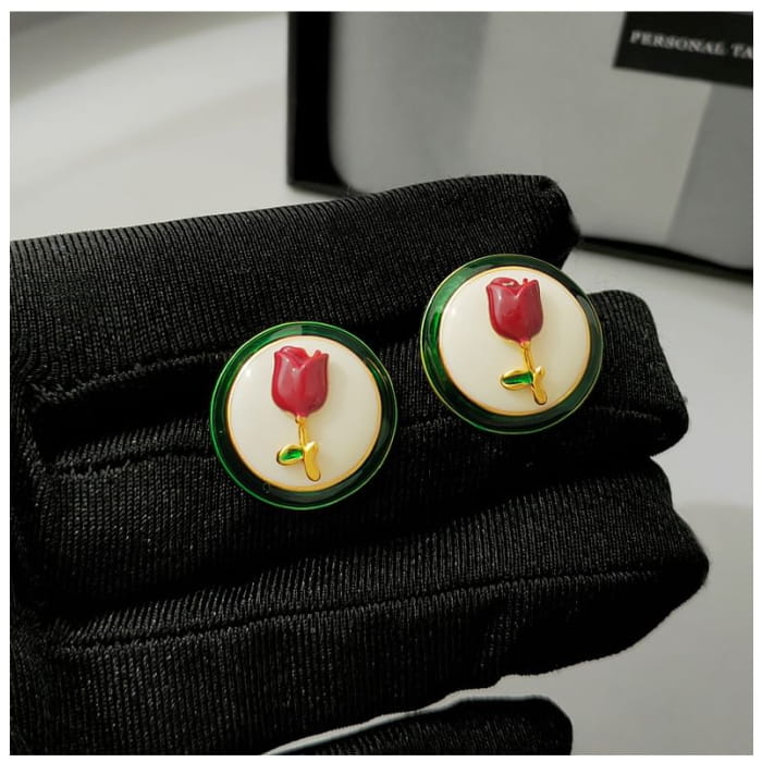 Enamel Flower Button Earring