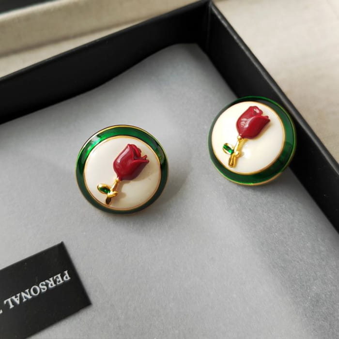 Enamel Flower Button Earring