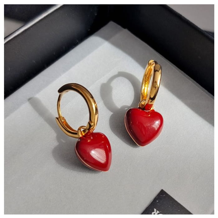 Enamel Heart Hoop Drop Earring