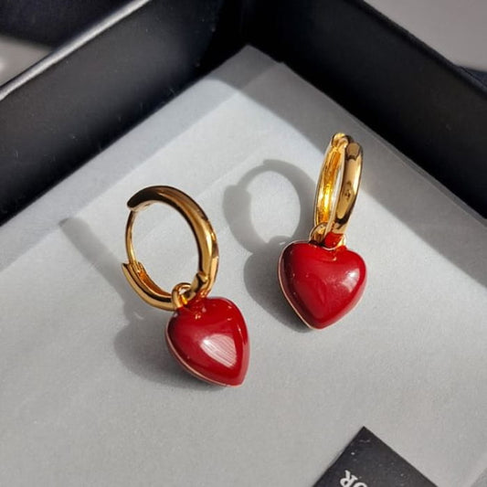 Enamel Heart Hoop Drop Earring